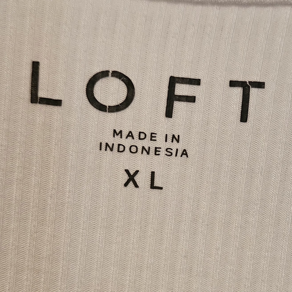 LOFT White Ribbed Ruched Short Sleeve T-Shirt - Picture 3 of 3